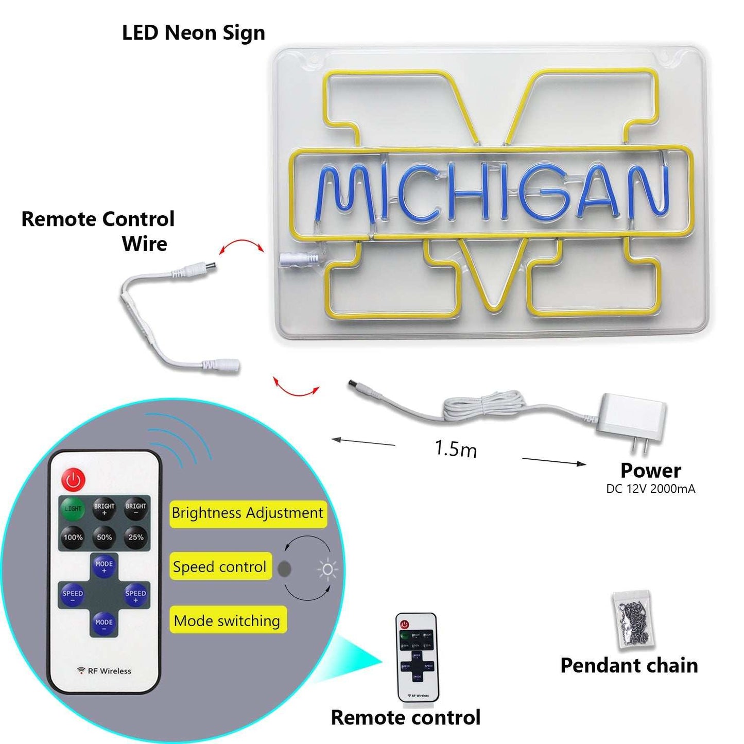 U Michigan Wolverines LED Neon Sign Wall Decoration Room Decoration Dorm Decor Bar Decor