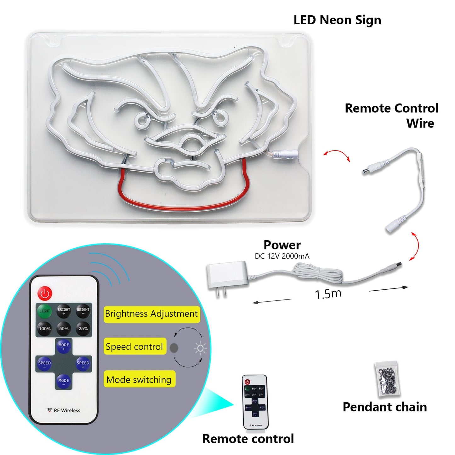 Wisconsin Badgers LED Neon Sign Wall Decoration Room Decoration Dorm Decoration Gifts